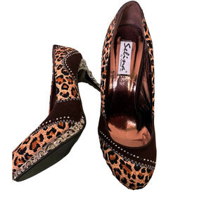 Selina by Summer Rio Unusual Leopard Brown Rhinestone Metal Heels  11​